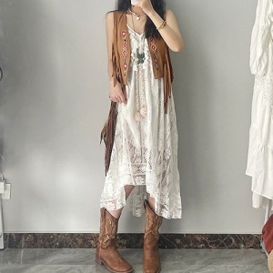 카멜브라운스웨이드프린지 컬러자수